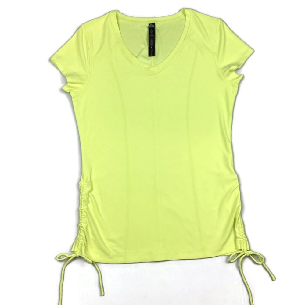 RBX Neon Yellow V-Neck Athletic Ruched Side Top Large NWOT